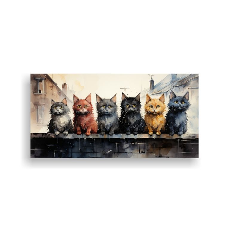GENERICO - Cuadro De Gatos Sentados En Un Tejado Mirando Haci 160x80cm