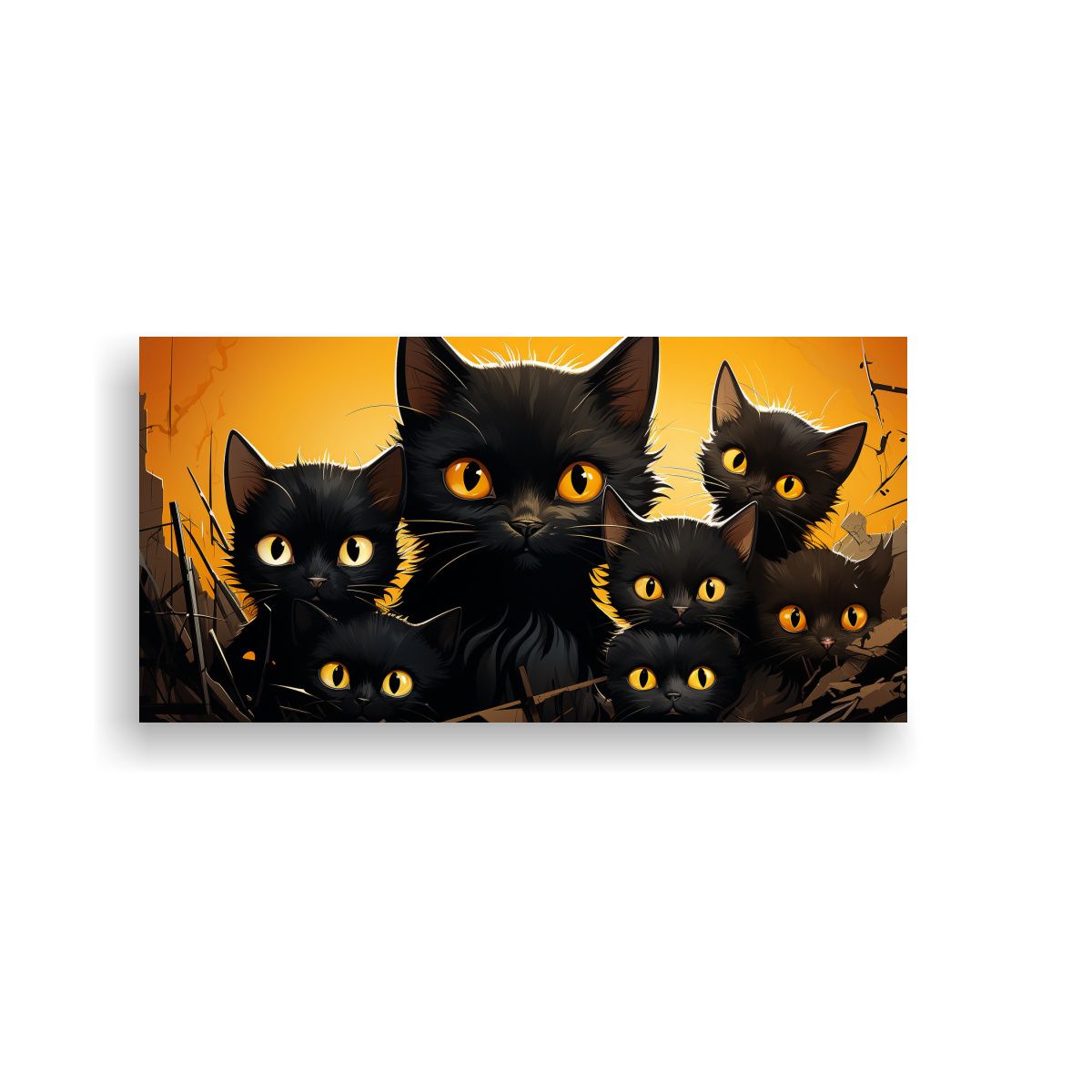 GENERICO - Cuadro De Lienzo Con Montón De Gatos Negros Sobre 160x80cm