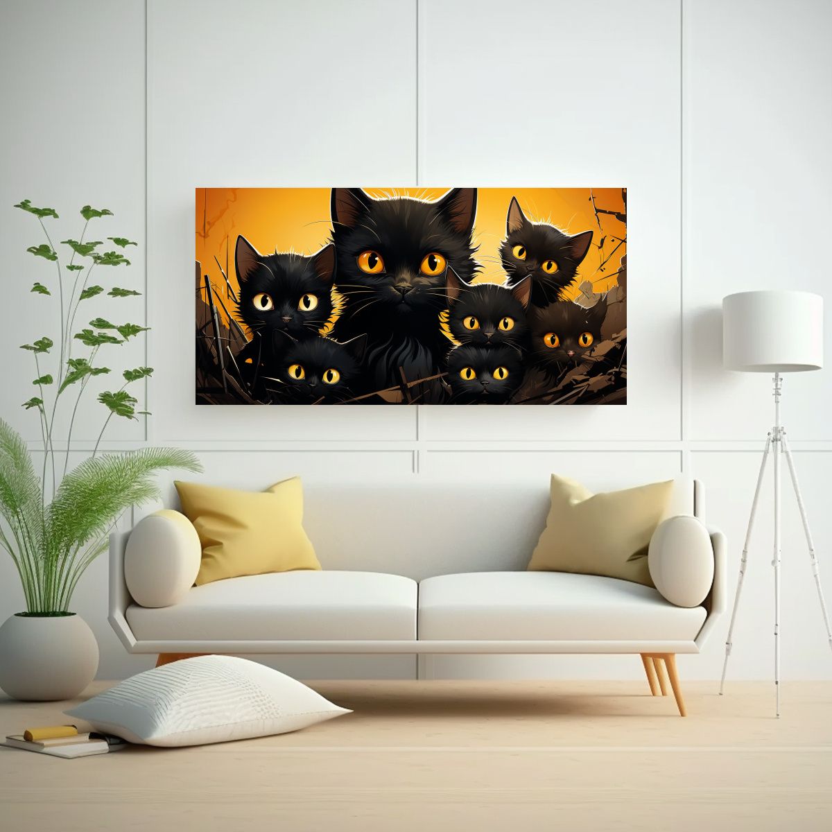 GENERICO - Cuadro De Lienzo Con Montón De Gatos Negros Sobre 160x80cm