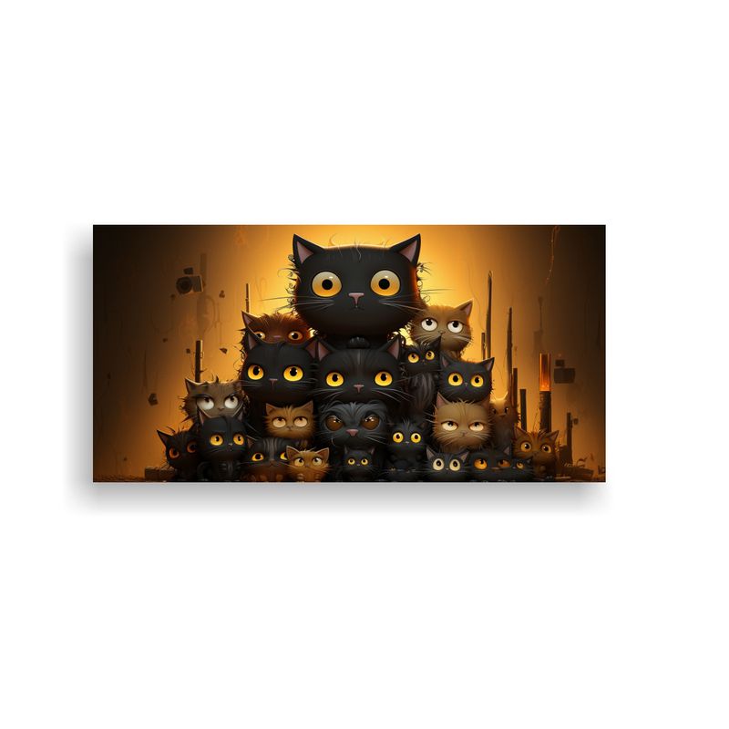 GENERICO - Cuadro Gatos Coloridos Sobre Fondo Naranja 160x80cm
