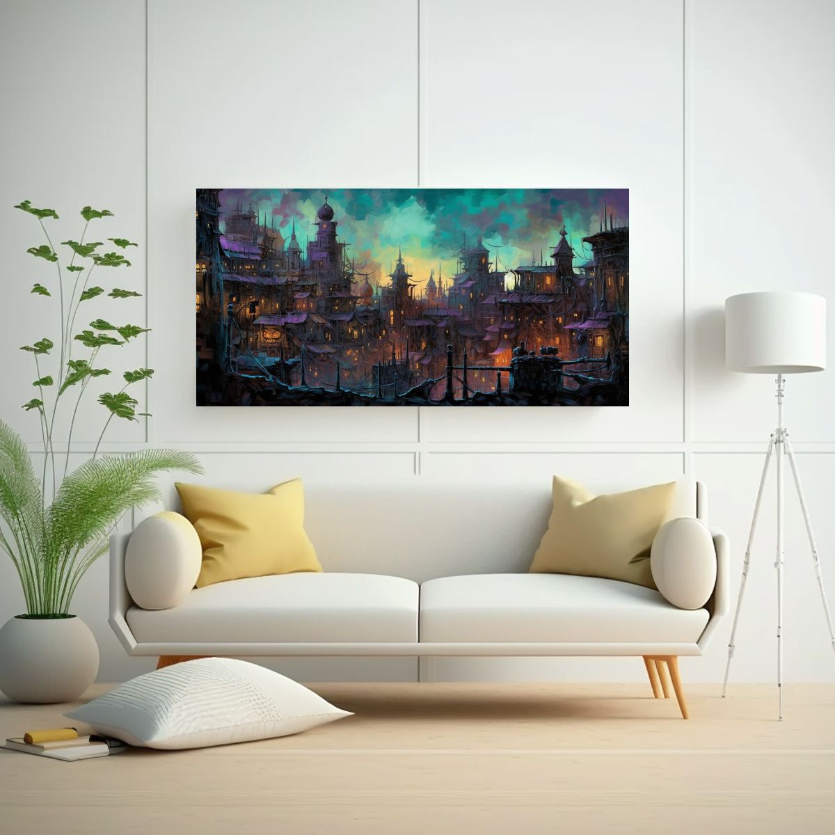 GENERICO - Pintura Abstracta Al Estilo óleo De Ciudad Vieja  160x80cm.