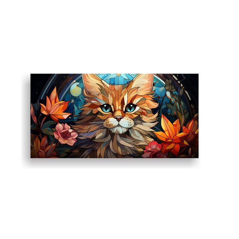GENERICO - Cuadro Concepto Reflejo Gatito Y Flores De Colores 160x80cm