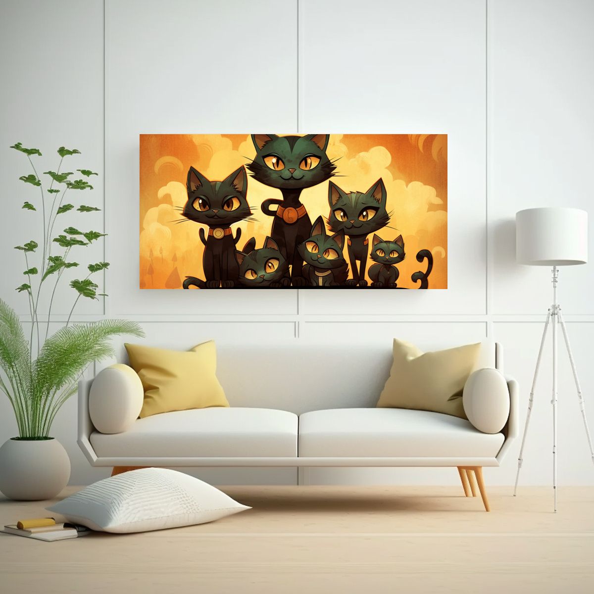 GENERICO - Pinturas De Decoración Con Gatos Negros En Una Pi 160x80cm
