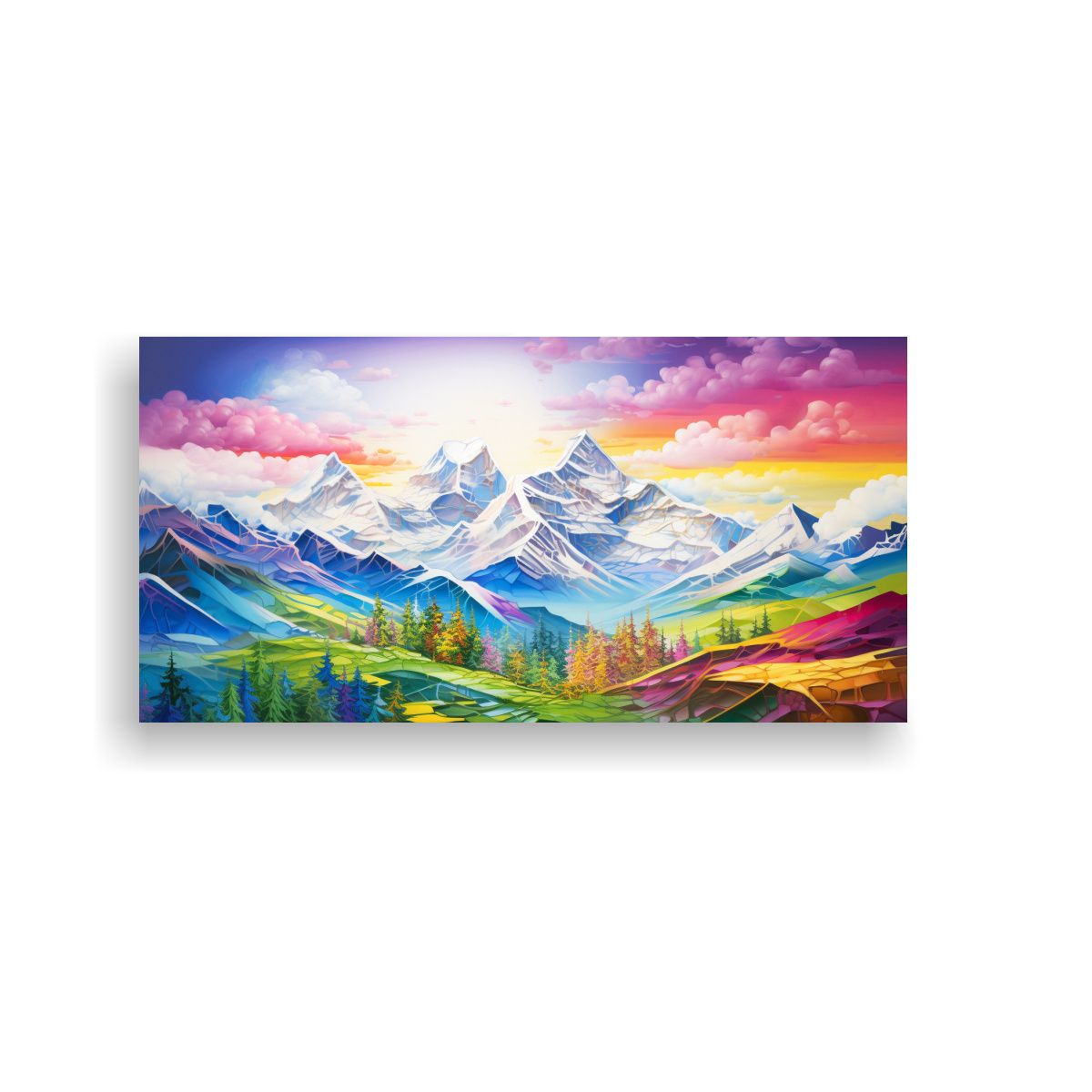 GENERICO - Cuadro Impreso Montañas Y Arcoíris Escénico Con 160x80cm.