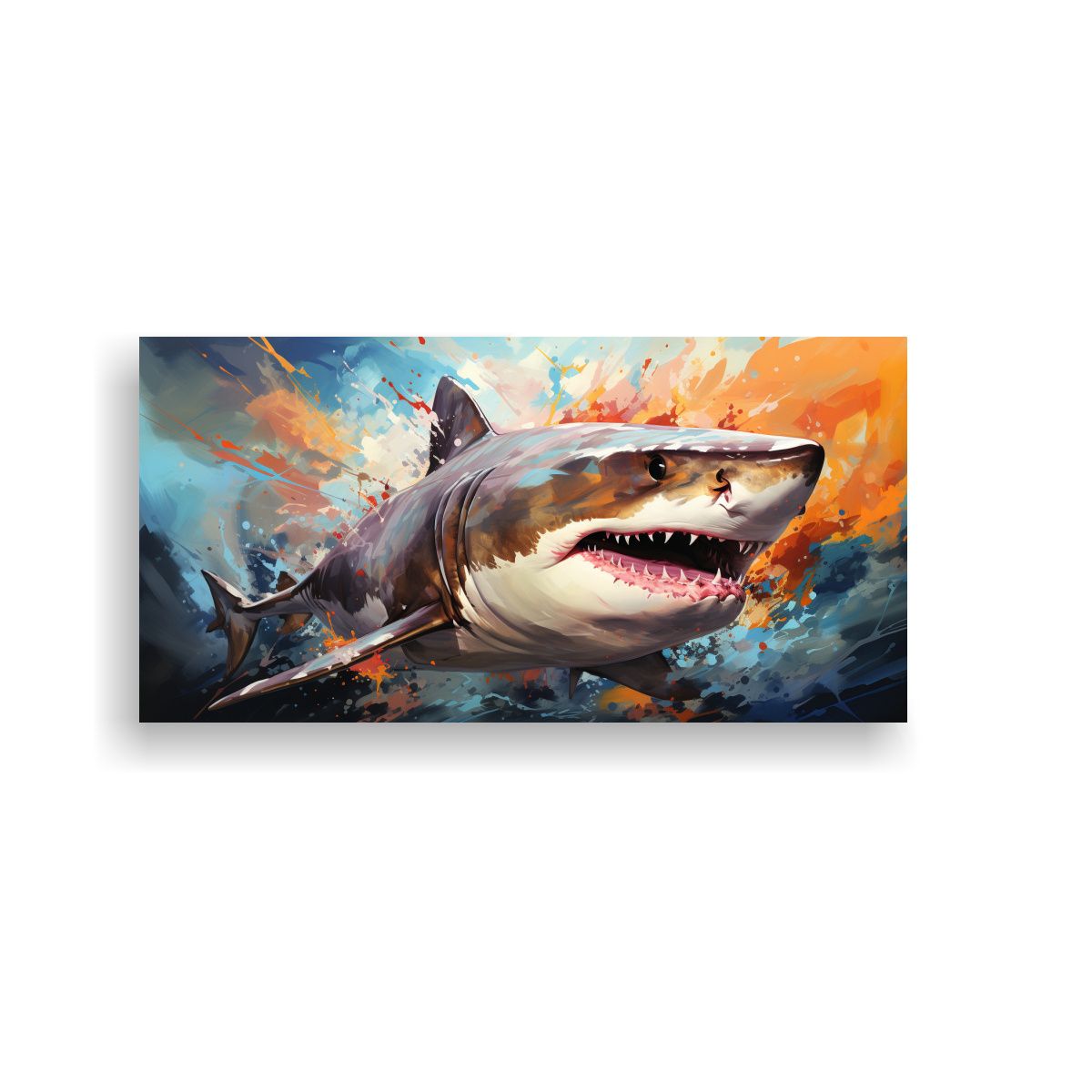 GENERICO - Cuadro Adorable Tiburón Toro En Perla Y Colores  160x80cm.