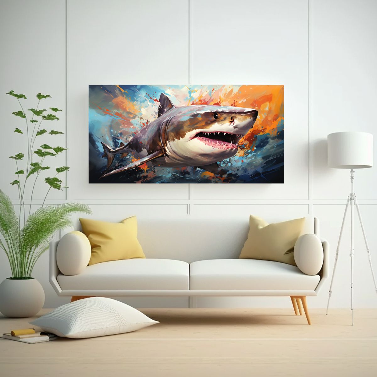 GENERICO - Cuadro Adorable Tiburón Toro En Perla Y Colores  160x80cm.