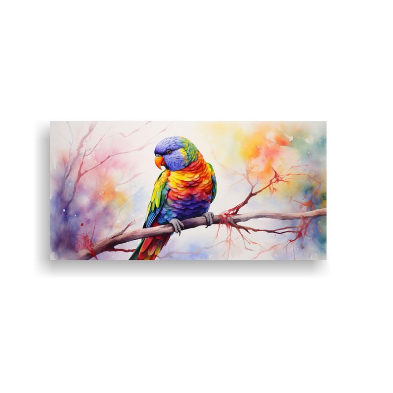 GENERICO - Cuadro Tela Vibrante Lorikeet Arcoíris En Acuare 160x80cm
