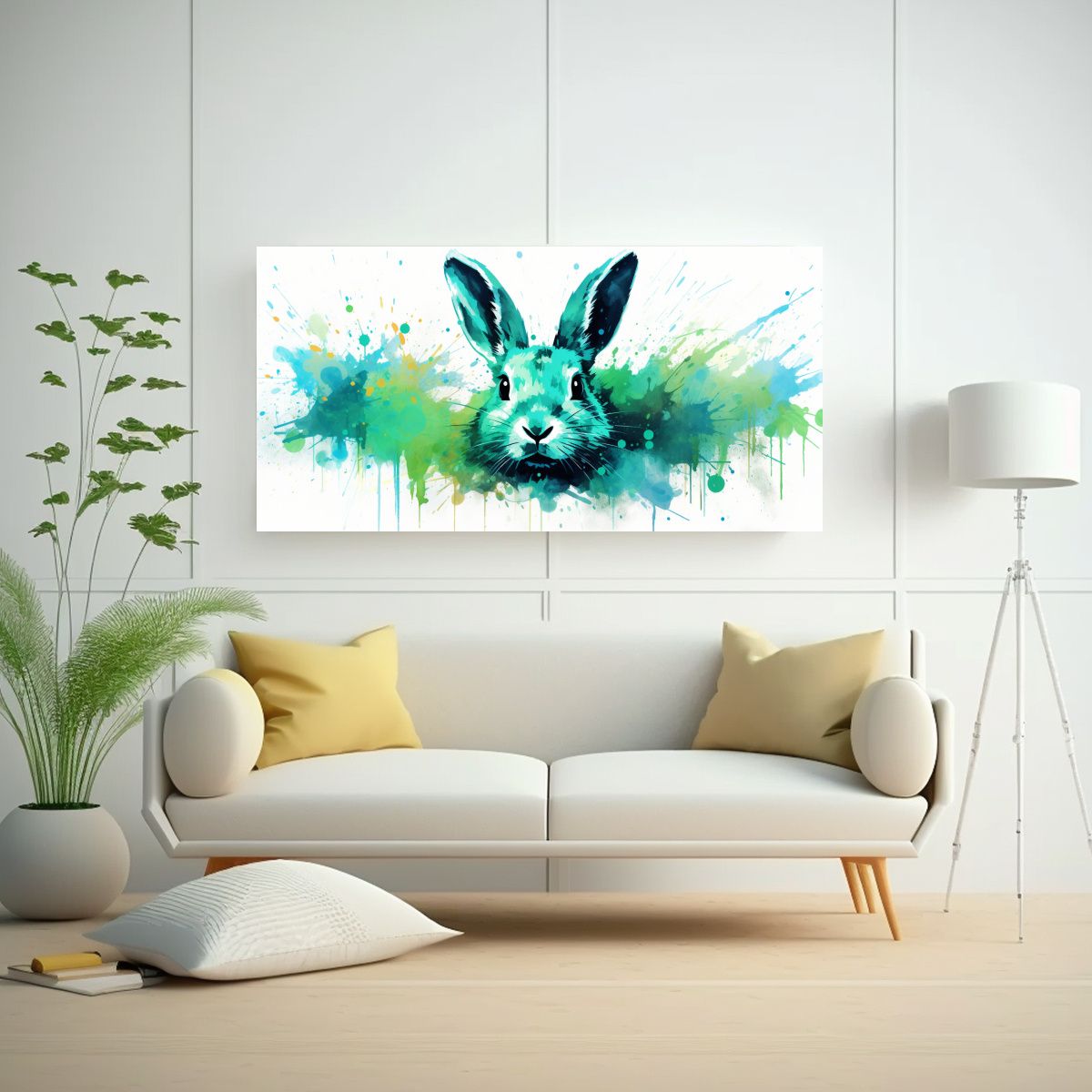 GENERICO - Cuadro De Pared Tematica Conejo En Colores Verde Y 160x80cm