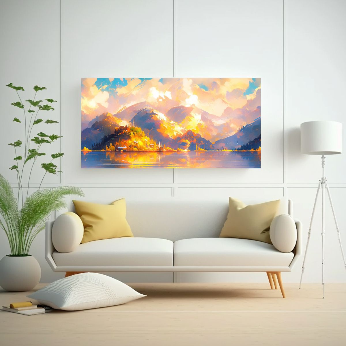 GENERICO - Pintura Abstracta En Amarillos De Montañas Junto  160x80cm.