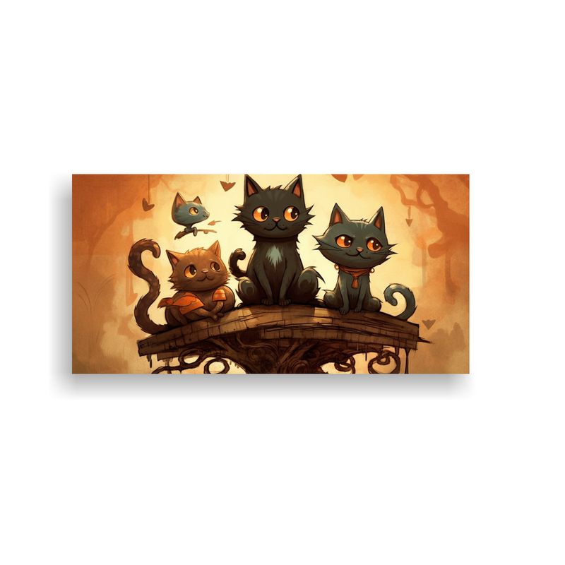 GENERICO - Cuadros De Pared Arte Tela Canvas Gatos Negros En  160x80cm
