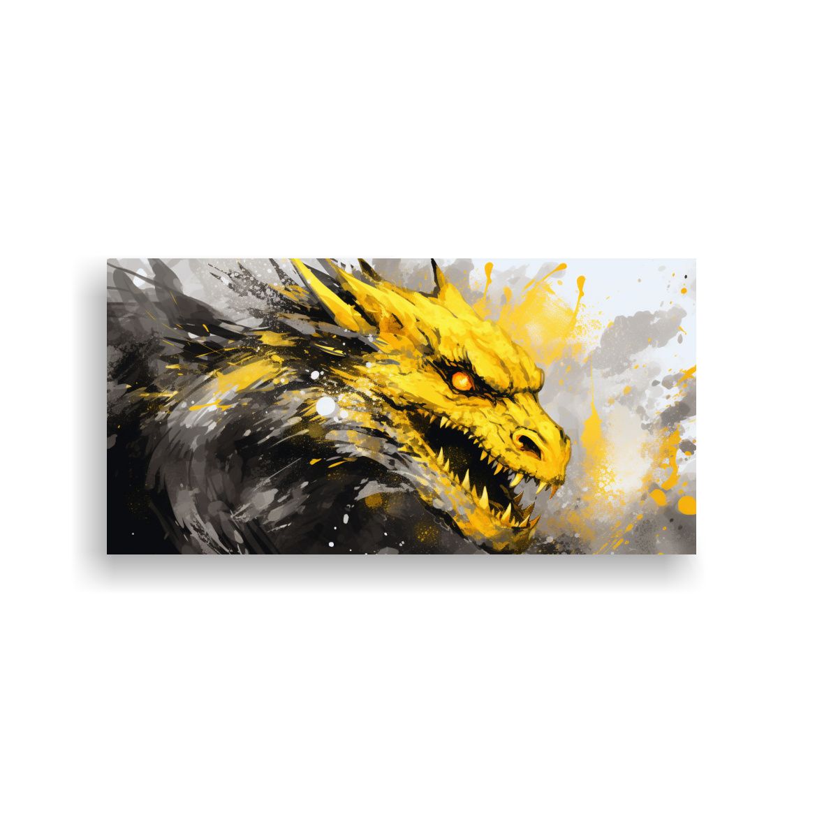 GENERICO - Cuadro Decorativo Moderno Dragón En Amarillo Y B 160x80cm