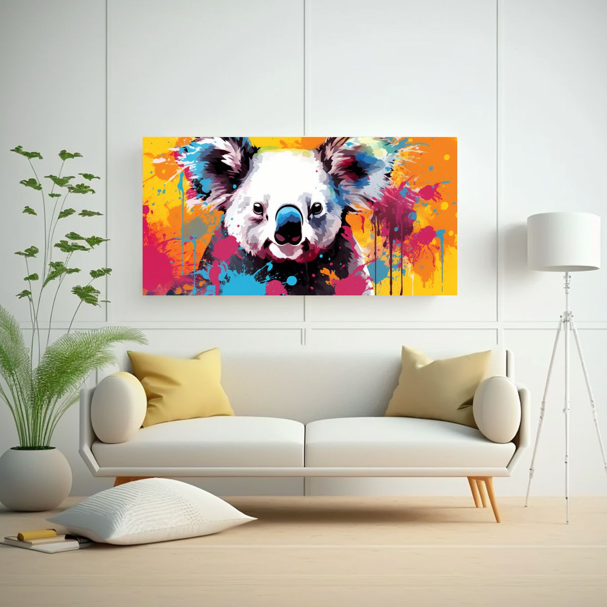 GENERICO - Cuadro Horizontal Detalle Koalas En Colores Hueso  160x80cm