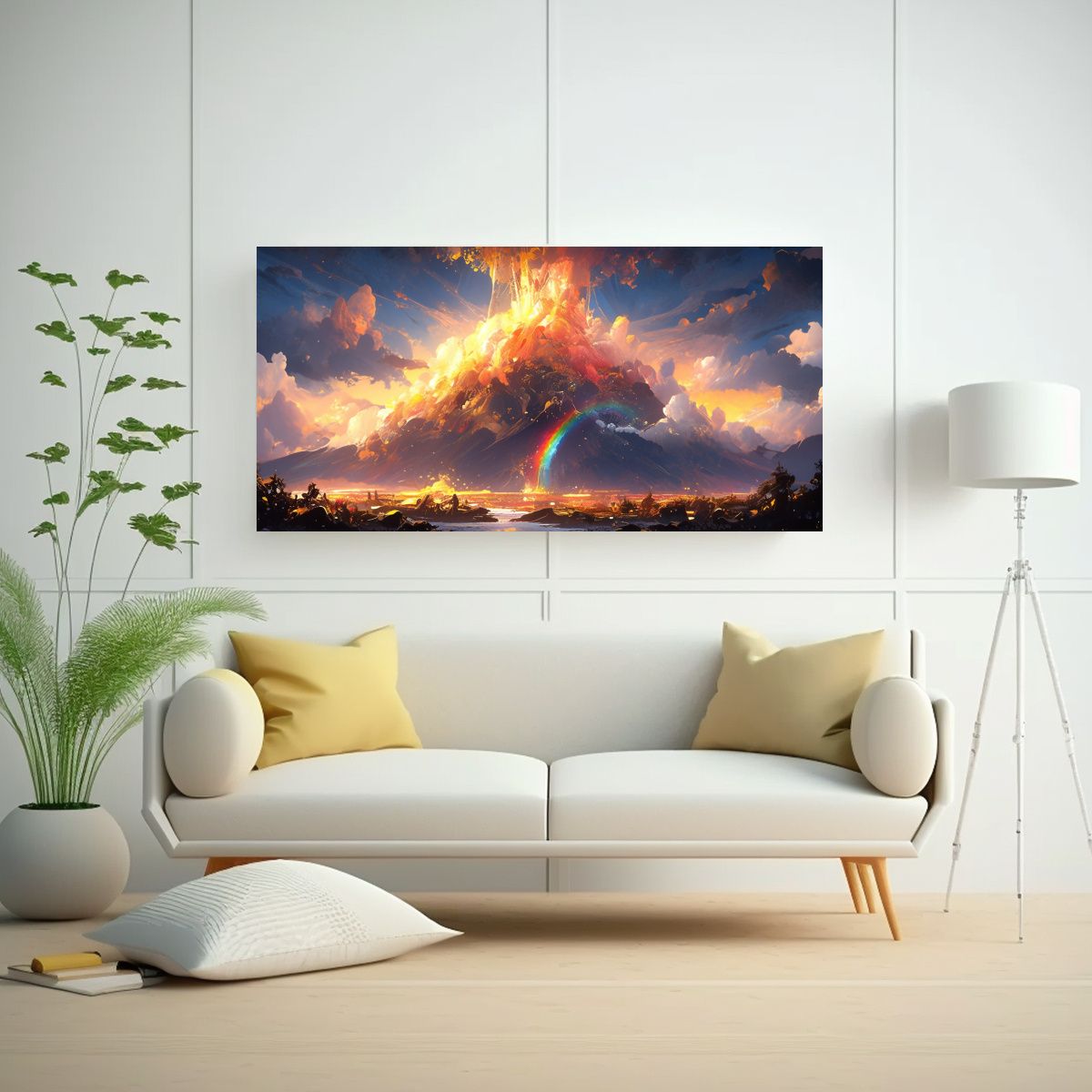 GENERICO - Pintura Abstracta De Decoración Temática Volcán 160x80cm