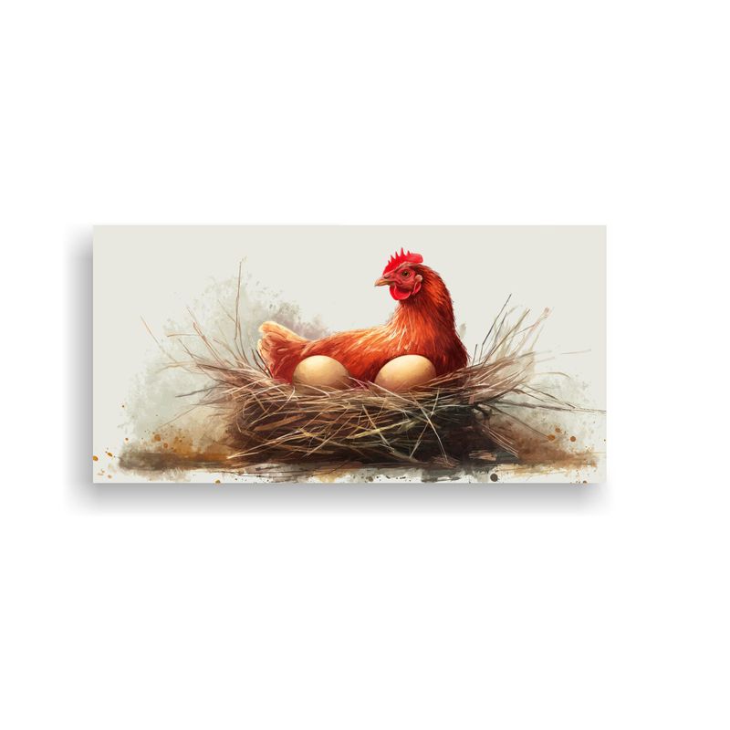 GENERICO - Lienzo Impreso Gallo Feliz Huevos Campo Rural Deco 160x80cm