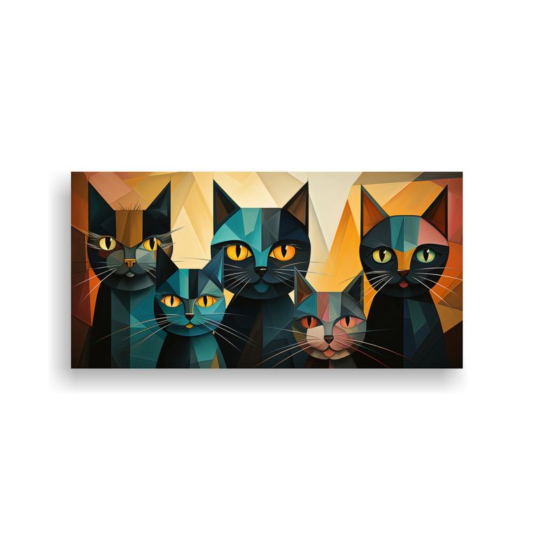 GENERICO - Retrato De Grupo De Gatos De Colores Con Pinturas  160x80cm