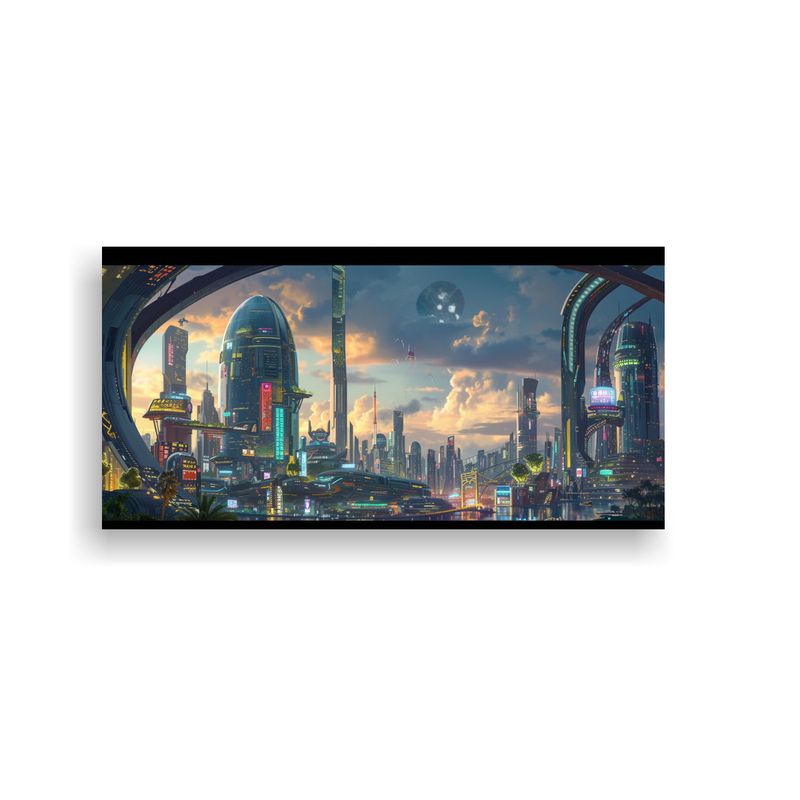 GENERICO - Cuadro De Ciudad Futurista En Lienzo Resistente 160x80cm