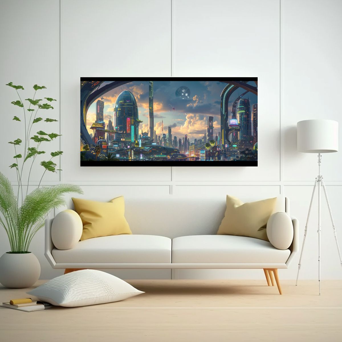 GENERICO - Cuadro De Ciudad Futurista En Lienzo Resistente 160x80cm