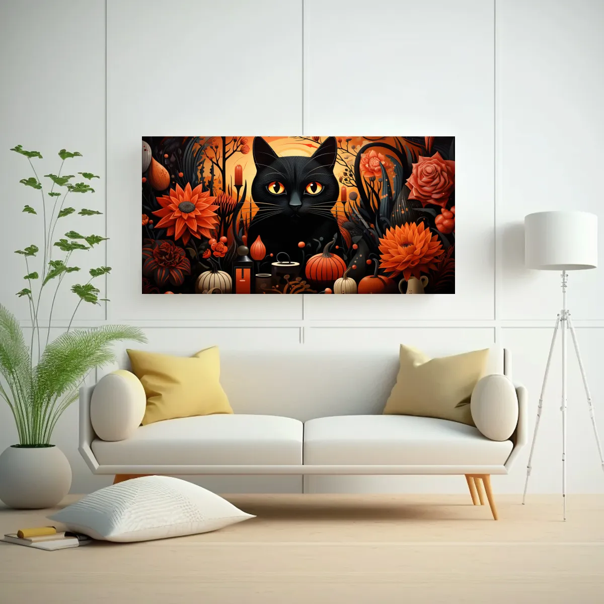 GENERICO - Cuadro Multicolor De Gatos Negros Composición De 160x80cm