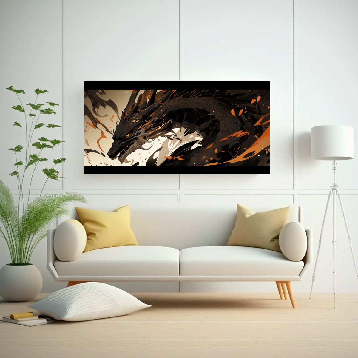 GENERICO - Dibujo Perspectiva De Dragón En Tonos Marrón Y N 160x80cm