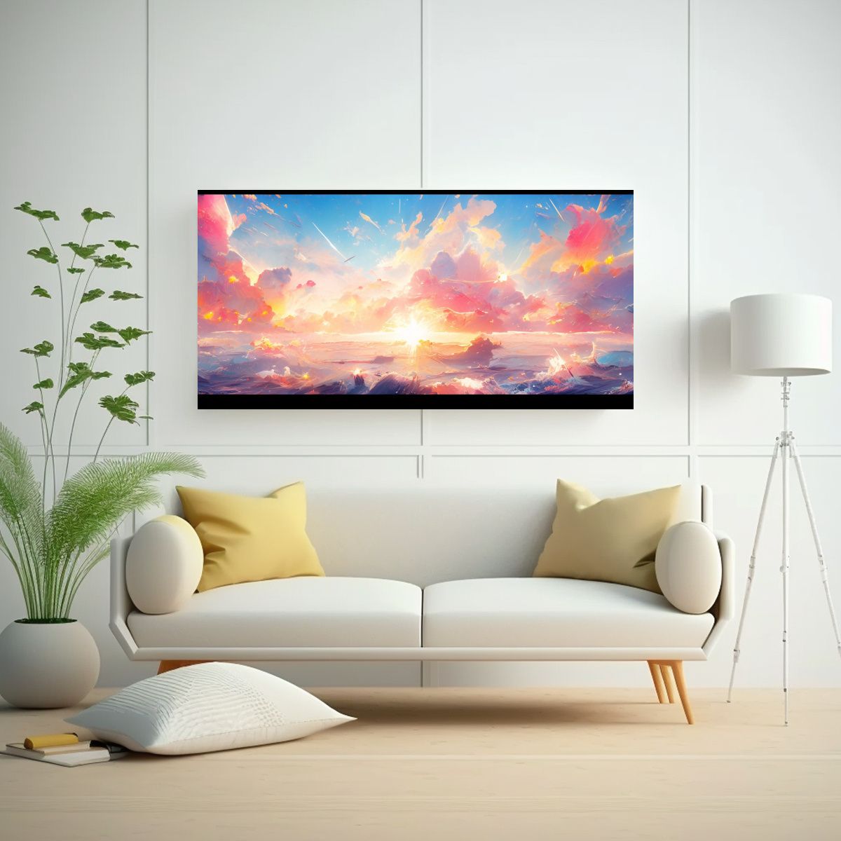 GENERICO - Cuadro Abstracto Regalo Cielo Y Mar Con Arcoíris 160x80cm
