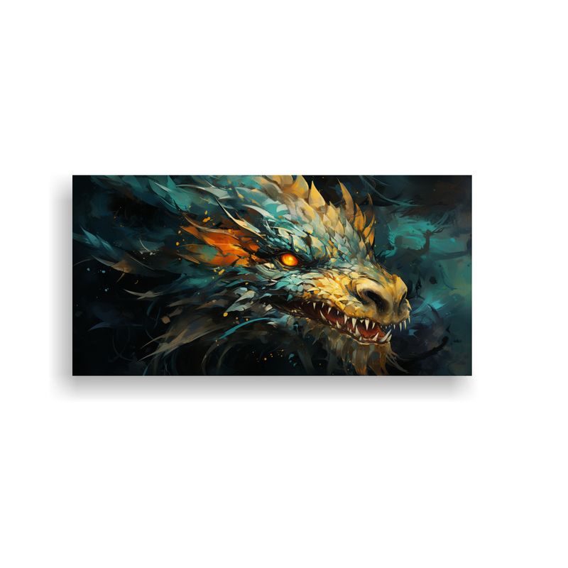 GENERICO - Adorno Moderno Dragón En Verde Y Oro Atmosfera  160x80cm
