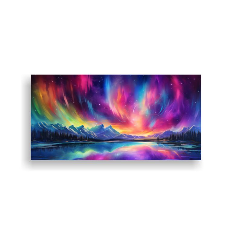 GENERICO - Cuadro Abstracto Norte Con Aurora Boreal Y Colores 160x80cm