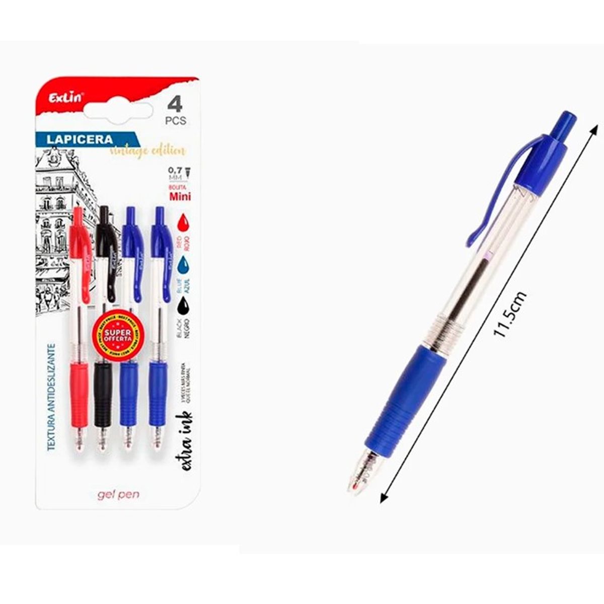 GENERICO - Bolígrafo de Gel Pequeño 4pcs Negro Azul y Rojo