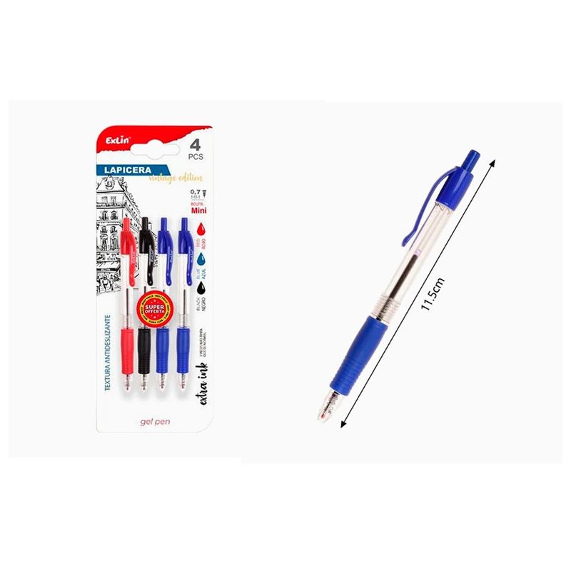 GENERICO - Bolígrafo de Gel Pequeño 4pcs Negro Azul y Rojo