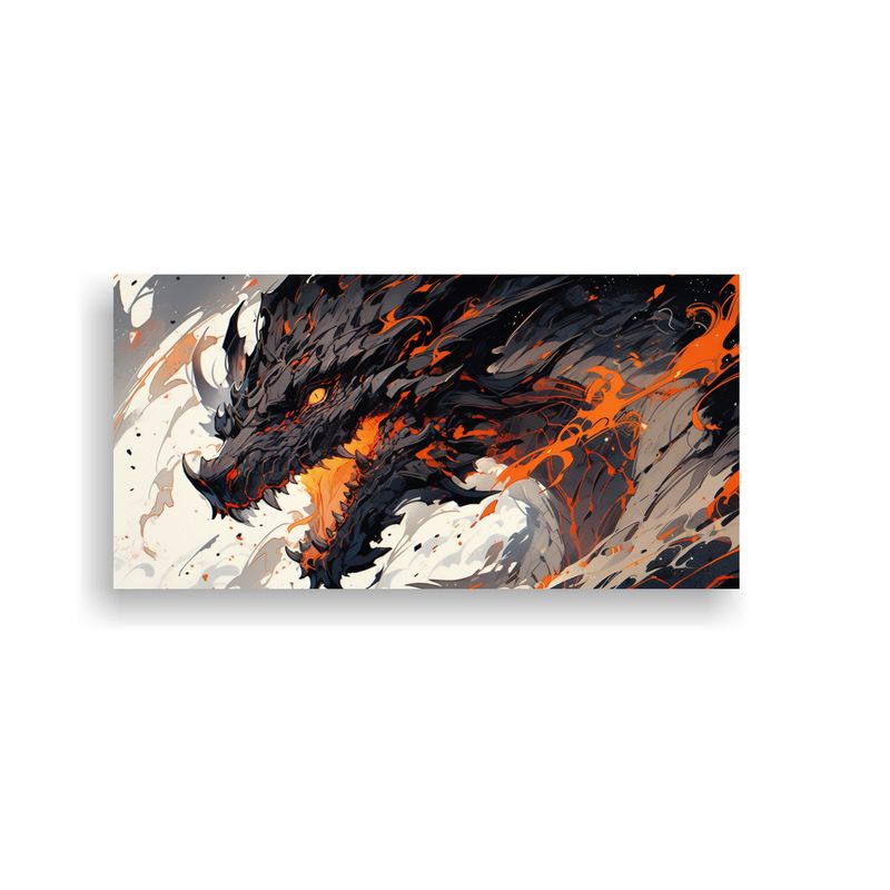 GENERICO - Pintura Decorativa Dragón En Tonos Naranja Y Neg 160x80cm