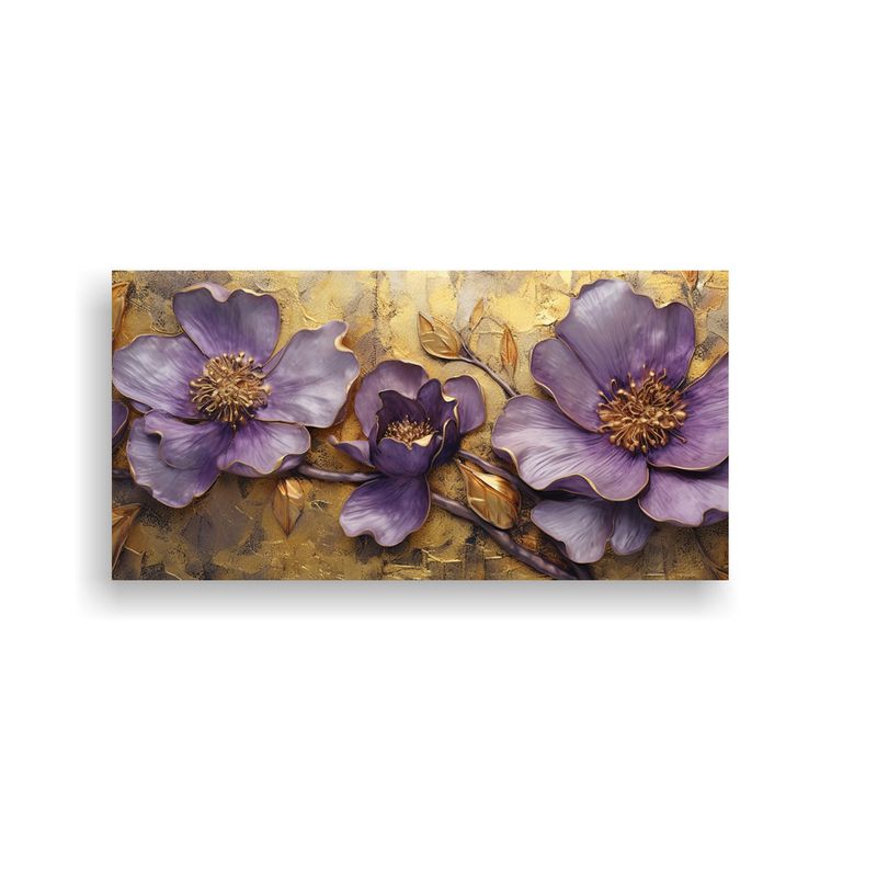 GENERICO - Cuadro Vintage Embossed Con Hojas Doradas Y Flores 160x80cm