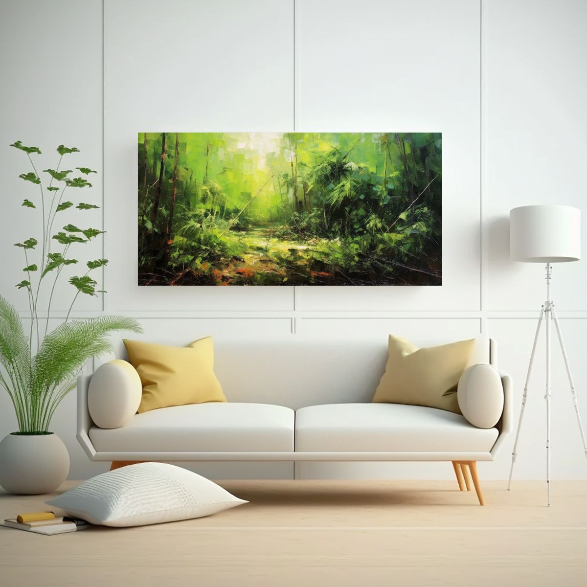 GENERICO - Cuadro Abstracto Paisaje En Verde Para Decoración 160x80cm