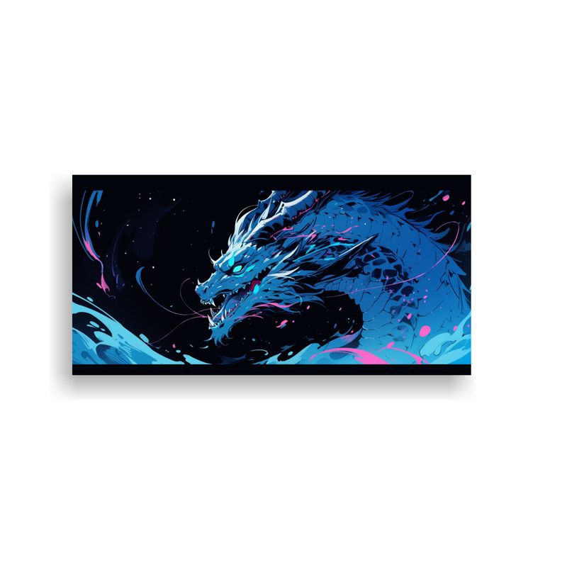 GENERICO - Cuadro Horizontal Dragón Azul En Ambiente Neonoi 160x80cm