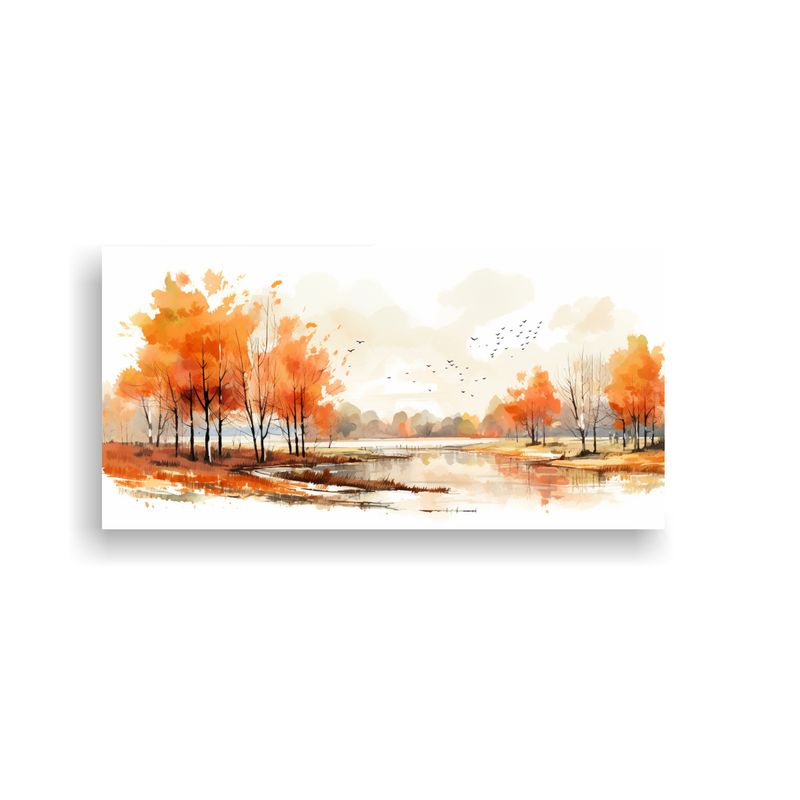 GENERICO - Paisaje Otoñal A Todo Color En Lienzo Con Acuarel 160x80cm