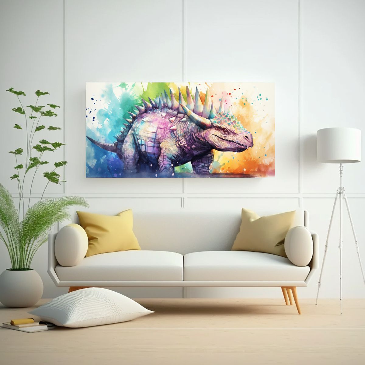 GENERICO - Cuadro Moderno De Estegosaurio En Acuarela Colorid 160x80cm