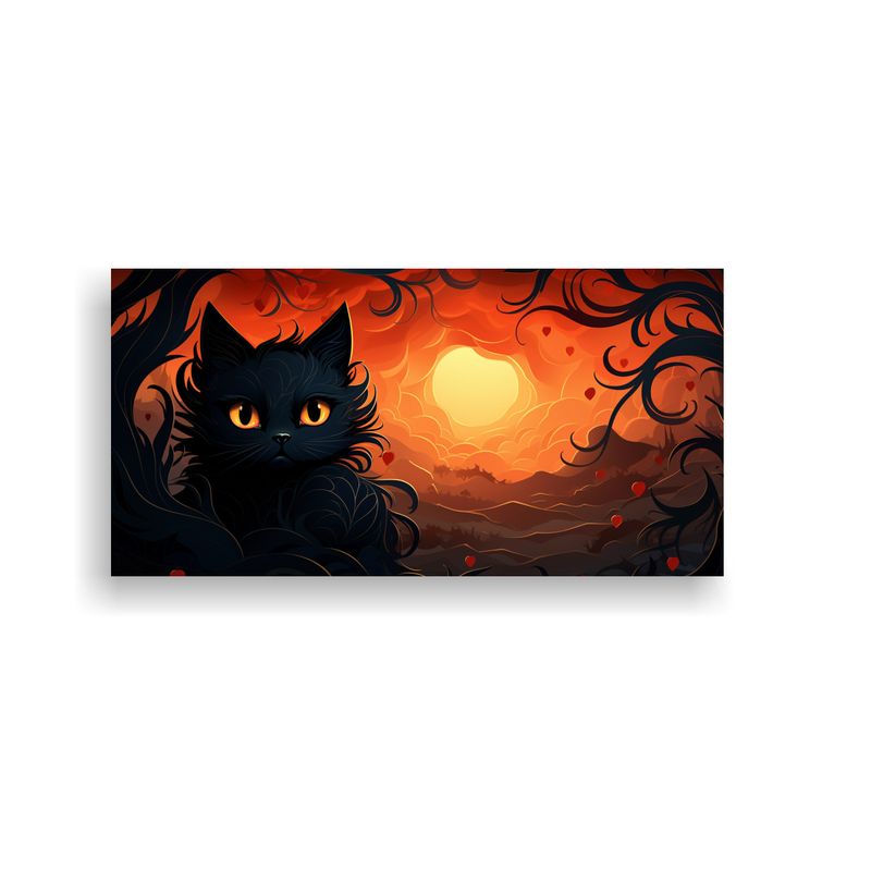 GENERICO - Lienzo Cuadro Patrón Gato Negro Estilo Cómic Art 160x80cm