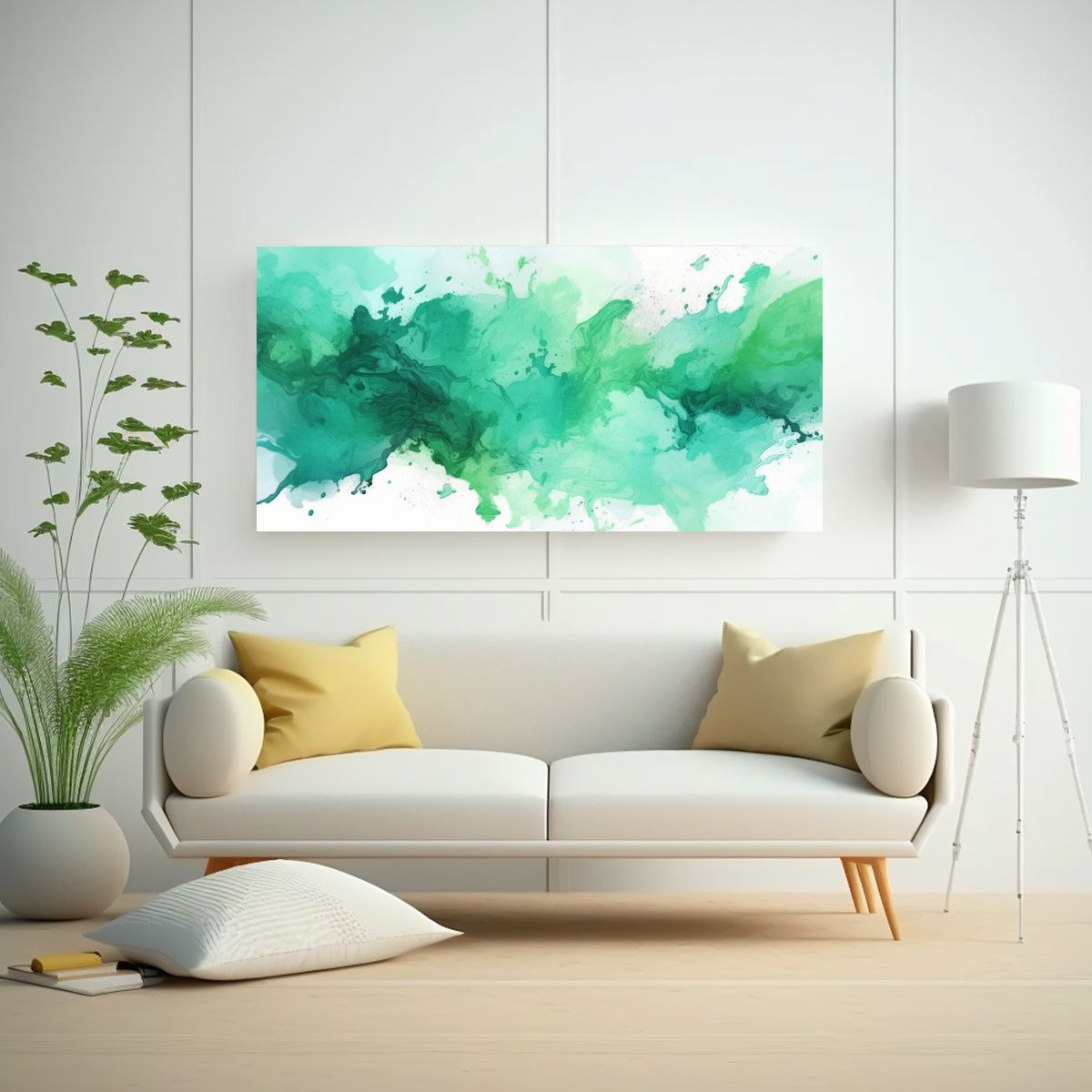 GENERICO - Lienzo De Tela Barato Acuarela Verde Aguamarina E 160x80cm