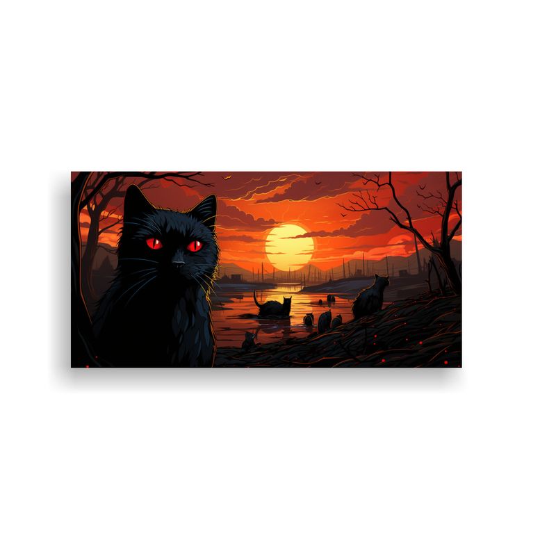 GENERICO - Cuadro Minimalista Gatos Negros Con Ojos Naranjas  160x80cm