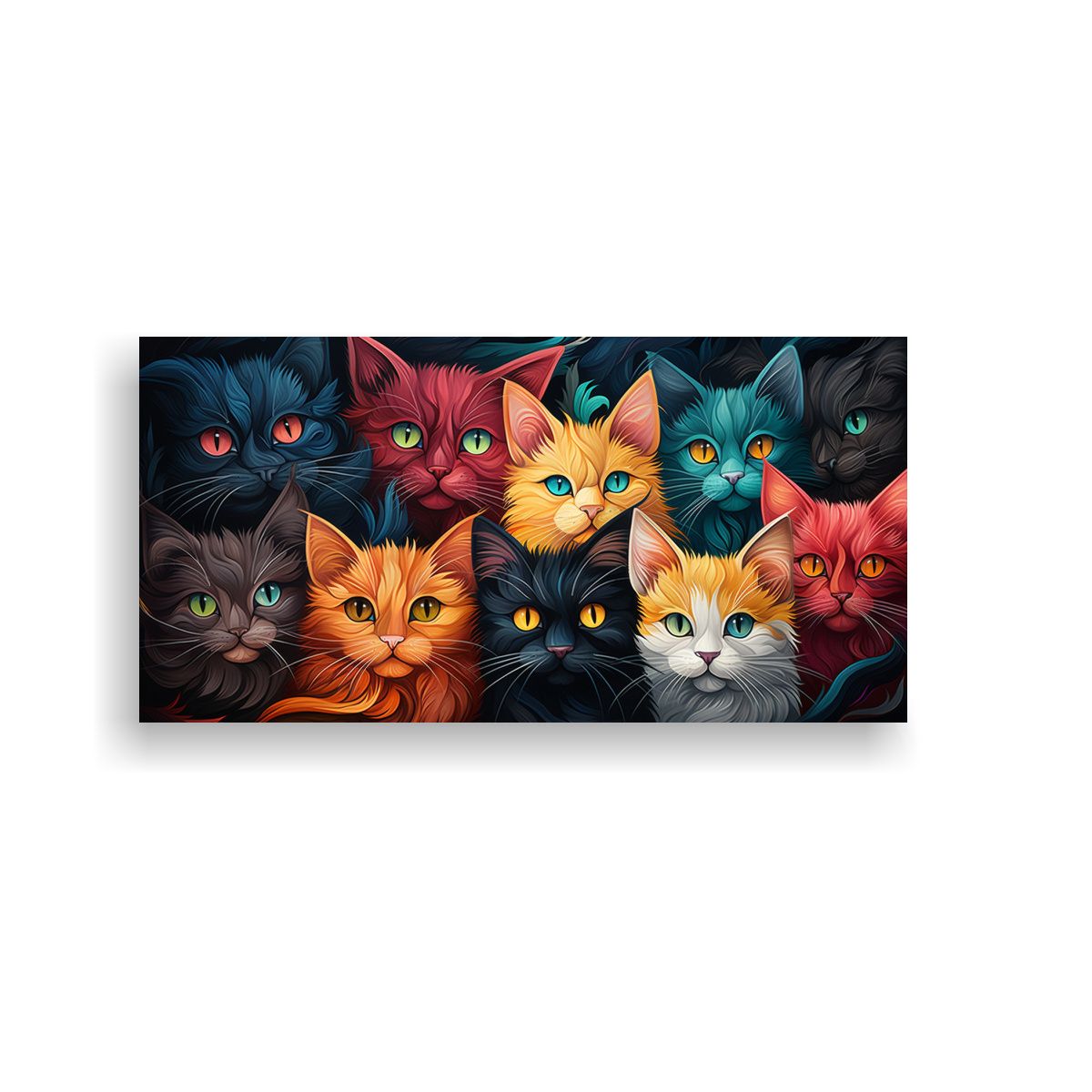 GENERICO - Cuadro De Gatos De Colores En Composición Rectang 100x50cm