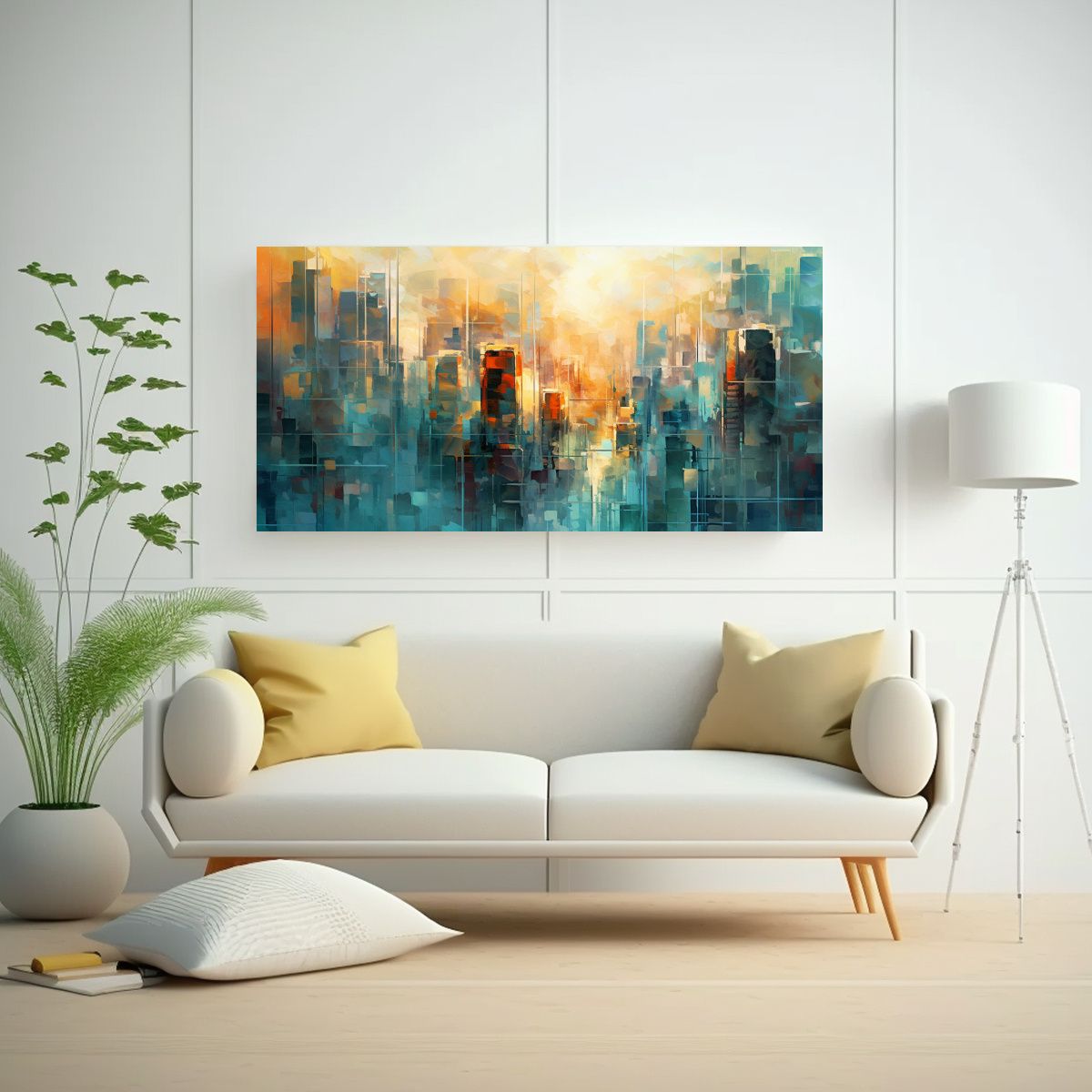 GENERICO - Cuadro Abstracto De Ciudad Futurista Al Amanecer 160x80cm