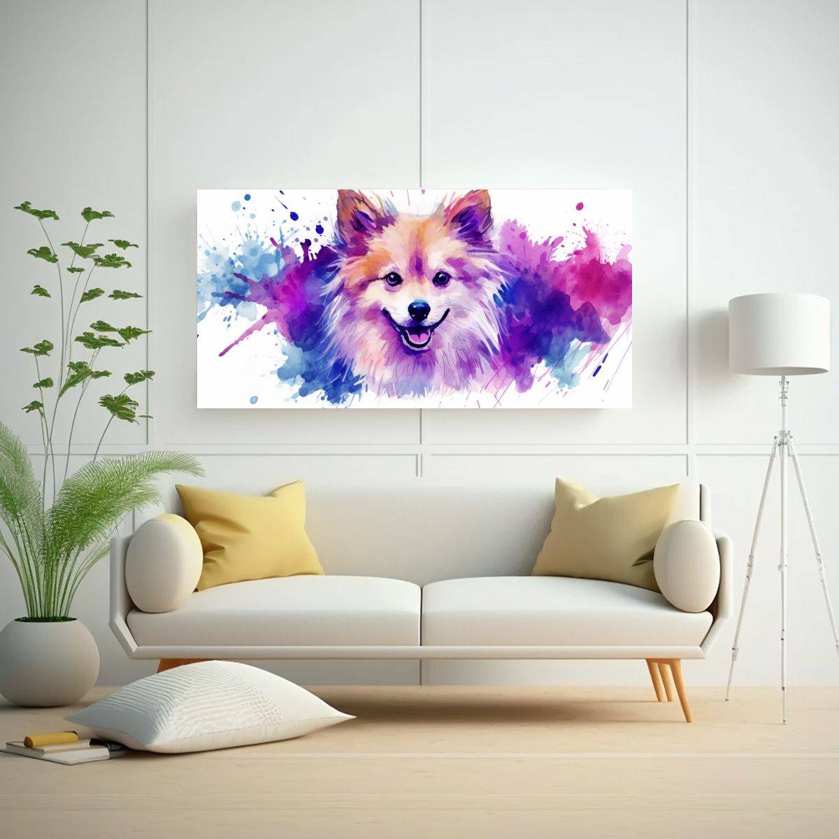GENERICO - Cuadro Dibujo Simetría Spitz En Acuarelas Y Color 160x80cm