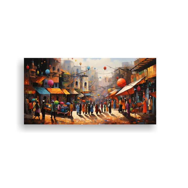 GENERICO - Pintura Decorativa Mercado Animado En Arte Abstrac 160x80cm