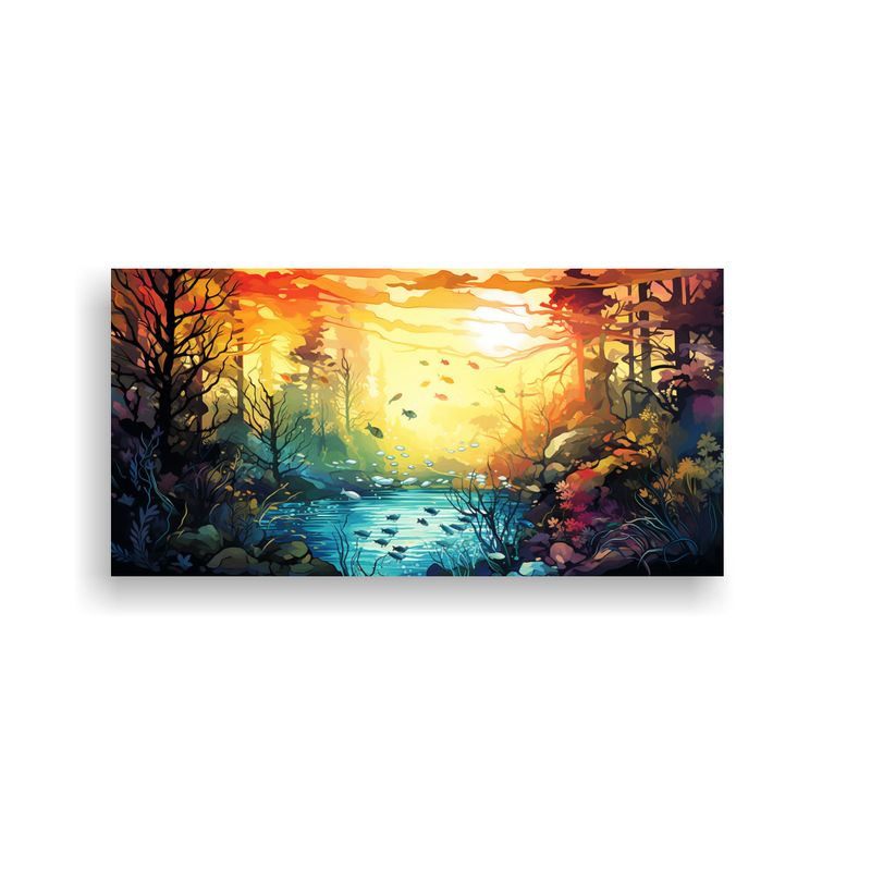 GENERICO - Pintura En Bastidor Vida Marina En Bosque Y Color 160x80cm