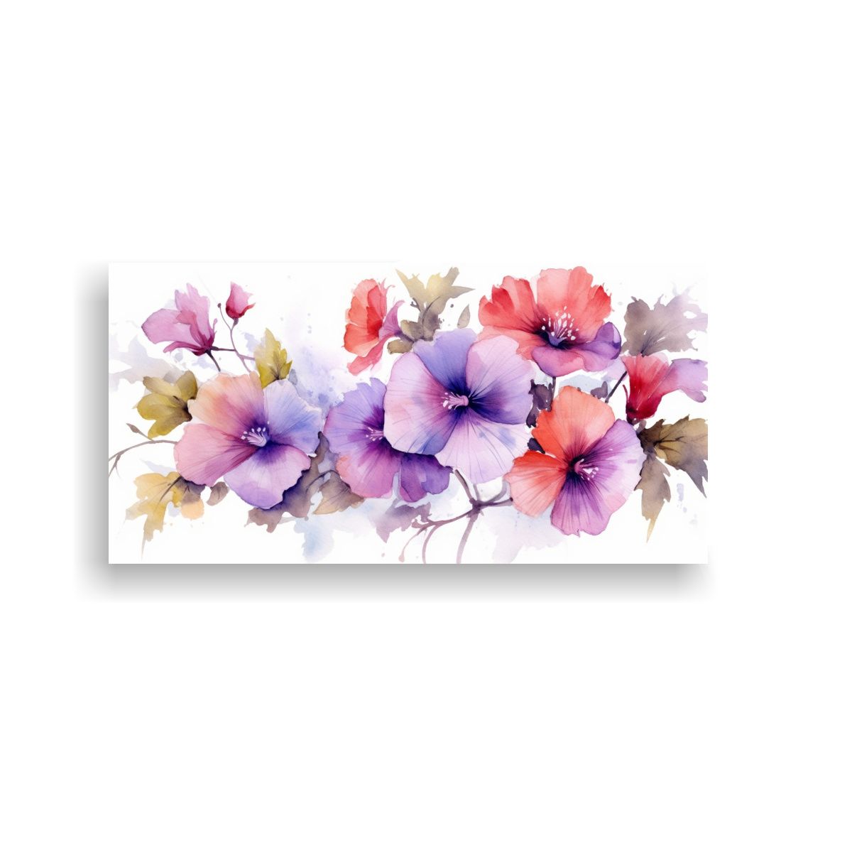 GENERICO - Cuadro Patron Intenso Flores Acuarela Blanca 160x80cm.