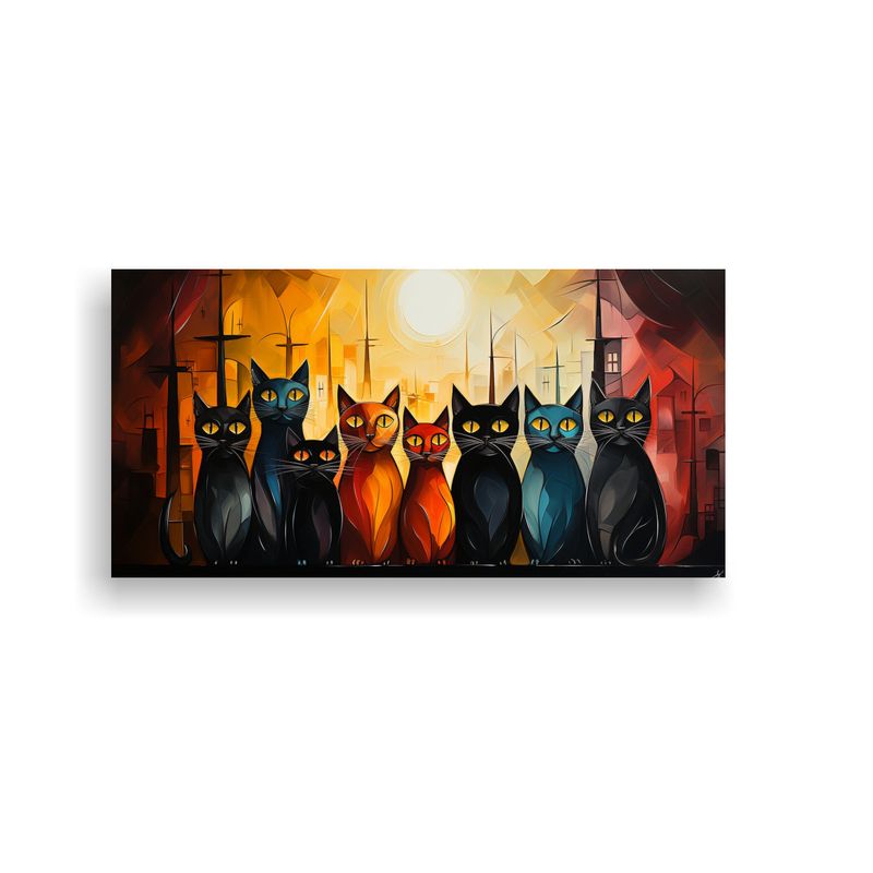 GENERICO - Pintura De Gatos En Una Pila Mirando Cálidos Colo 160x80cm