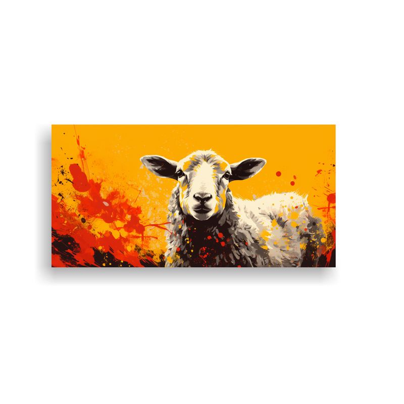 GENERICO - Cuadro Tela Bastidor Detalle Oveja Naranja Y Dorad 160x80cm