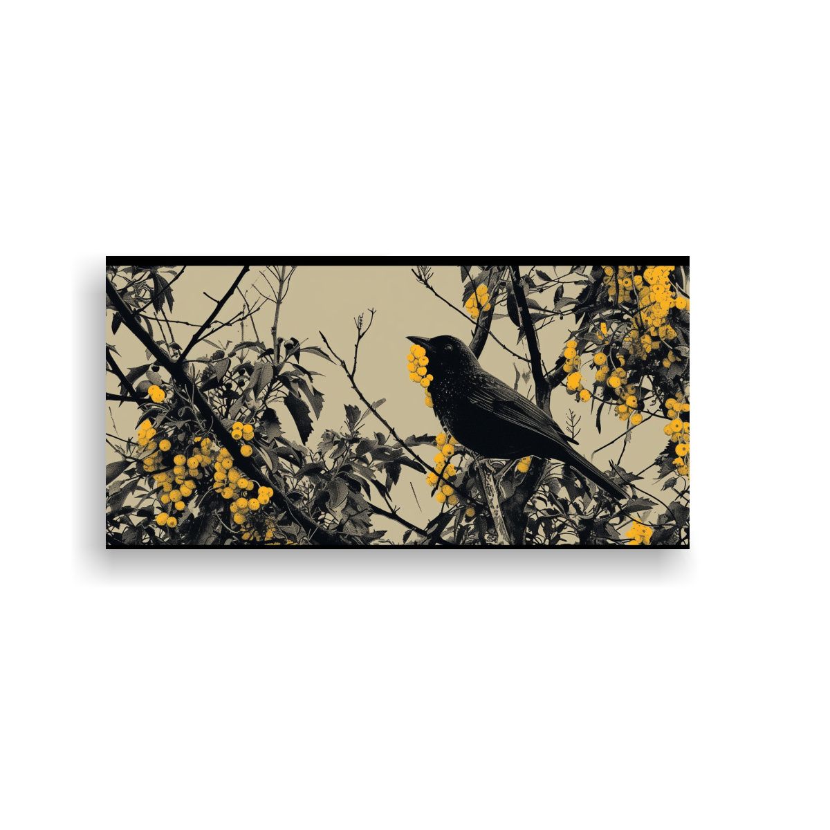 GENERICO - Pintura Decorativa De Ave Comiendo Bayas Amarillas 160x80cm.