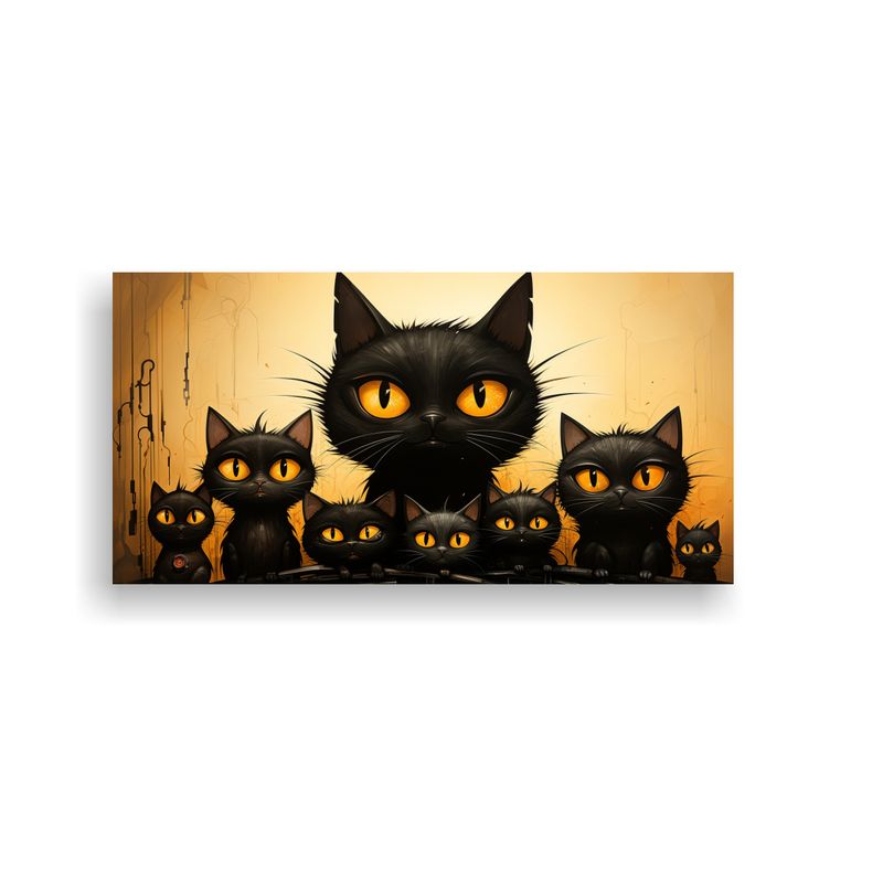 GENERICO - Cuadro De Gatos Negros Sobre Fondo Naranja Decora 160x80cm