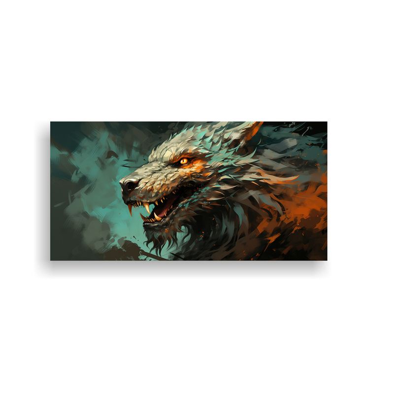 GENERICO - Cuadro Decorativo Dragón Verde Y Naranja En Ambie 160x80cm