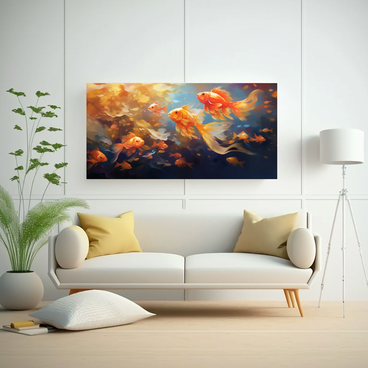 GENERICO - Pintura Al Estilo óleo De Peces Dorados En Estilo 160x80cm