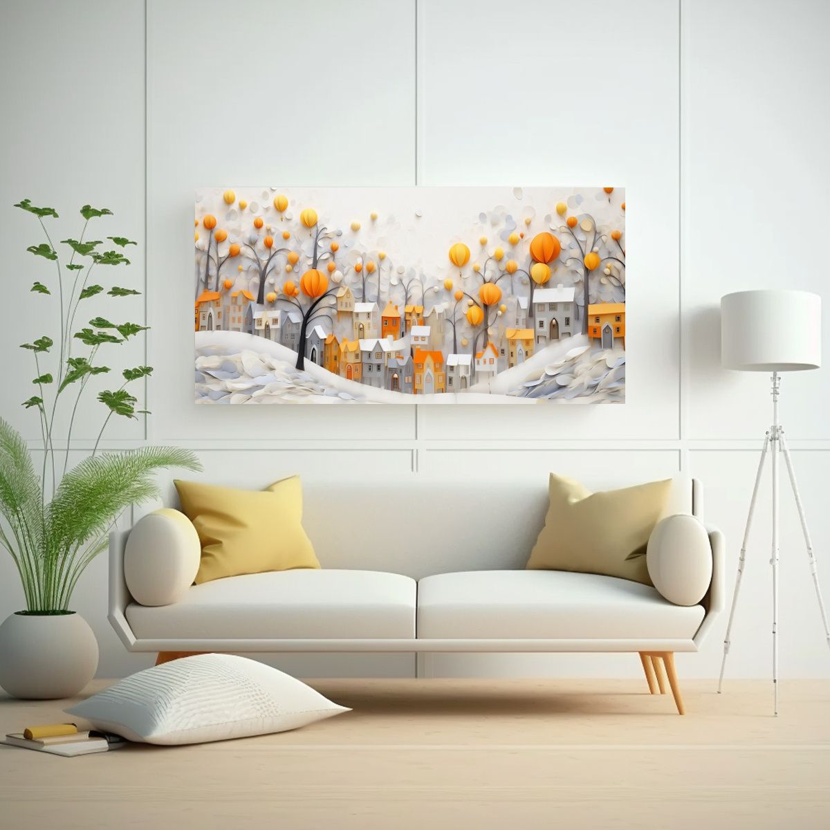 GENERICO - Cuadro Acuarela De Pueblo Con Casas Coloridas Y á 160x80cm